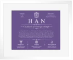 Han family name meaning and history in Purple with White Matte Frame Han family name meaning and history in Purple with White Matte Frame