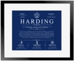 Harding last name origin and heritage in Deep Blue with Black Matte Frame