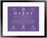 Hardy surname history and family heritage in Purple with Black Matte Frame