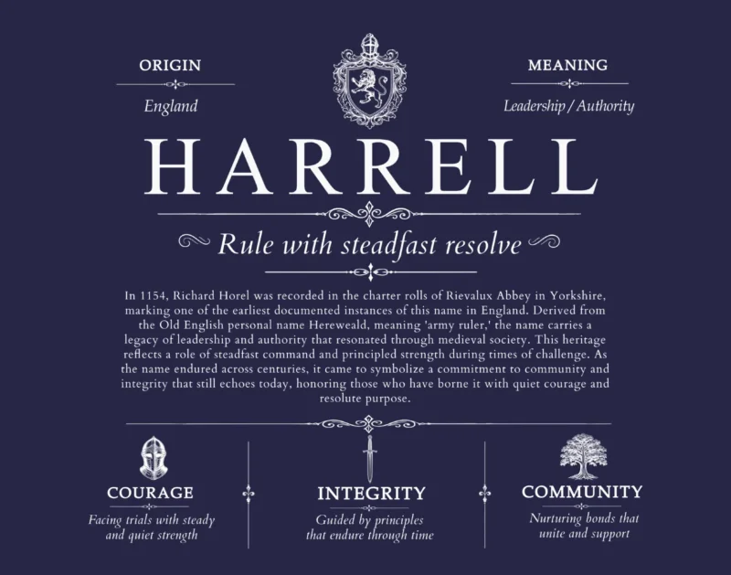 Harrell surname meaning history and origin in Navy Blue