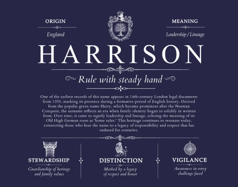 Harrison surname meaning and heritage in Navy Blue