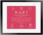 Hart personalized family surname in Red with Black Matte Frame