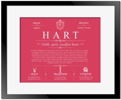 Hart personalized family surname in Red with Black Matte Frame