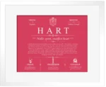 Hart personalized family surname in Red with White Matte Frame