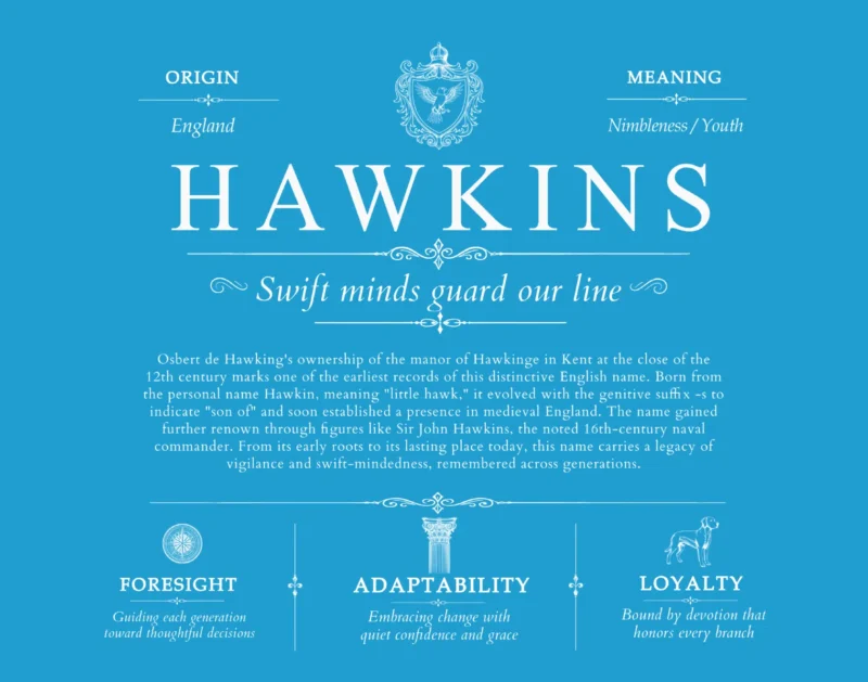 Hawkins personalized surname meaning in Blue