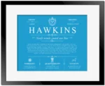 Hawkins personalized surname meaning in Blue with Black Matte Frame