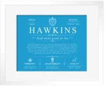 Hawkins personalized surname meaning in Blue with White Matte Frame