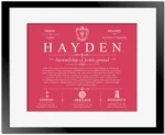 Hayden last name origin and heritage in Red with Black Matte Frame