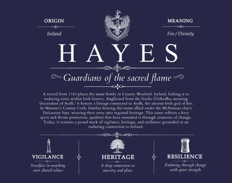 Hayes family name meaning and history in Navy Blue