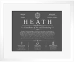 Heath personalized last name meaning in Gray with White Matte Frame