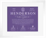 Henderson surname history and heritage in Purple with White Matte Frame