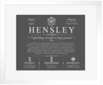 Hensley last name meaning and origin in Gray with White Matte Frame