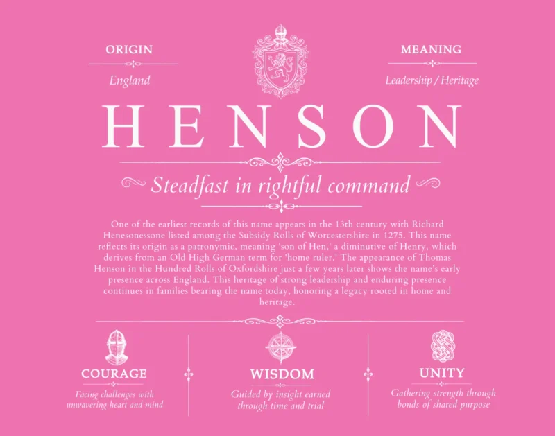 Henson last name meaning and origin in Pink