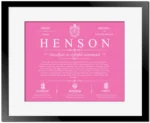 Henson last name meaning and origin in Pink with Black Matte Frame