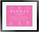 Herman personalized family surname in Pink with Black Matte Frame