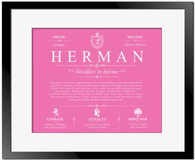 Herman personalized family surname in Pink with Black Matte Frame