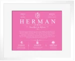 Herman personalized family surname in Pink with White Matte Frame Herman personalized family surname in Pink with White Matte Frame