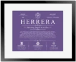 Herrera surname history and heritage in Purple with Black Matte Frame
