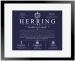 Herring surname meaning history and origin in Navy Blue with Black Matte Frame