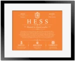 Hess surname origin and family heritage in Orange with Black Matte Frame