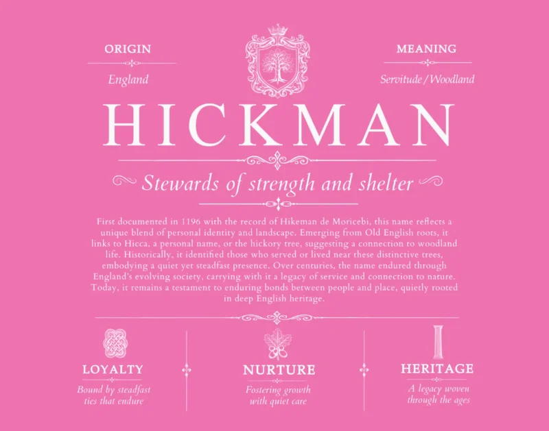 Hickman last name origin and heritage in Pink