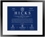 Hicks surname origin and history in Deep Blue with Black Matte Frame
