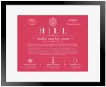 Hill family name history in Red with Black Matte Frame