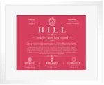 Hill family name history in Red with White Matte Frame Hill family name history in Red with White Matte Frame