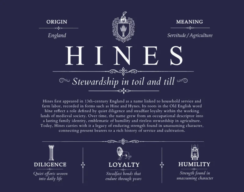 Hines surname meaning and heritage in Navy Blue