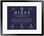 Hines surname meaning and heritage in Navy Blue with Black Matte Frame