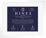 Hines surname meaning and heritage in Navy Blue with White Matte Frame