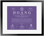 Hoang last name meaning and origin in Purple with Black Matte Frame