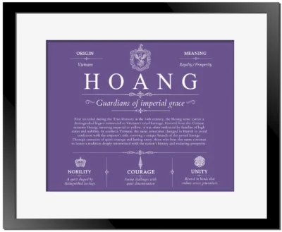 Hoang last name meaning and origin in Purple with Black Matte Frame