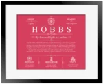 Hobbs family name meaning and origin in Red with Black Matte Frame