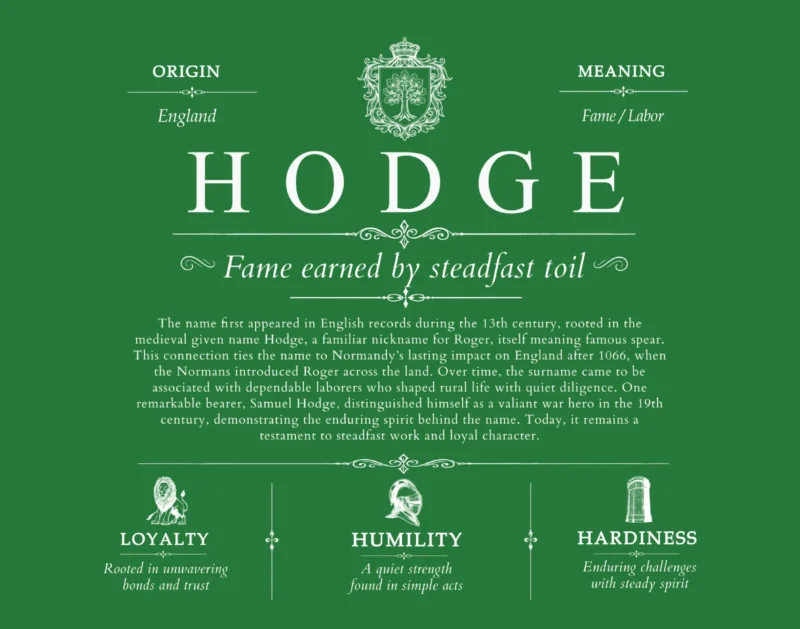 Hodge surname meaning and heritage in Dark Green