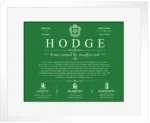 Hodge surname meaning and heritage in Dark Green with White Matte Frame