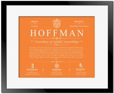 Hoffman surname meaning history and origin in Orange with Black Matte Frame