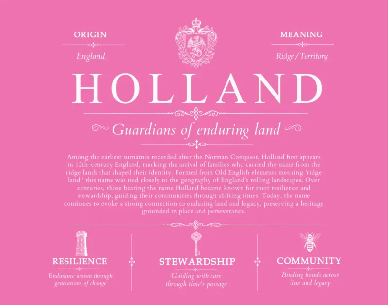 Holland surname meaning and origin in Pink