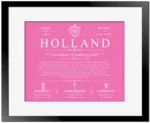 Holland surname meaning and origin in Pink with Black Matte Frame