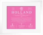 Holland surname meaning and origin in Pink with White Matte Frame