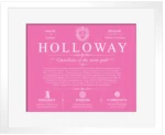 Holloway surname meaning history and origin in Pink with White Matte Frame