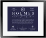 Holmes personalized surname meaning in Navy Blue with Black Matte Frame