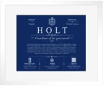 Holt surname history and heritage in Deep Blue with White Matte Frame