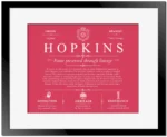 Hopkins personalized last name meaning in Red with Black Matte Frame