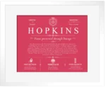 Hopkins personalized last name meaning in Red with White Matte Frame