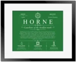 Horne family name heritage in Dark Green with Black Matte Frame