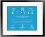 Horton personalized surname meaning in Blue with Black Matte Frame