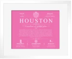 Houston family name history in Pink with White Matte Frame