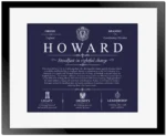 Howard family name history in Navy Blue with Black Matte Frame