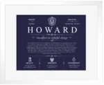 Howard family name history in Navy Blue with White Matte Frame